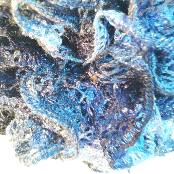 Handmade Ruffled Scarf Blue Lightweight Lacey Crochet - Picture 6 of 6